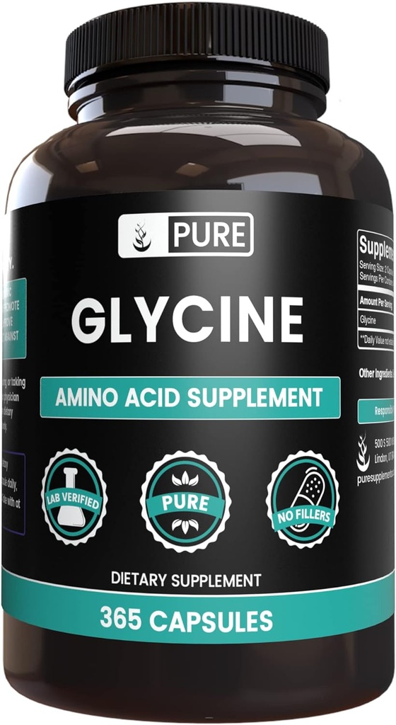 Ingredientes originales puros Glycine (365 capsules) No hay magnesio o rifles de arroz, siempre puro, el laboratorio verificado