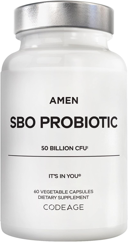 Amen Probióticos Suplemento, SBO Probióticos y Prebióticos Orgánicos, 50 Billones CFUs, Estable de Estante, No Se requiere Refrigeración, Flora Daily Probiótico Fórmula para Hombres, Vegan & No GMO, 60 cápsulas