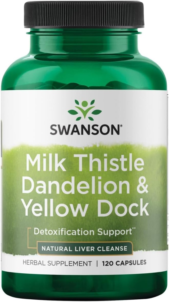 Swanson Milk Thistle, Dandelion &amp; Yellow Dock - Herbal Liver Support Supplement - Natural Supplement Helping to Maintain Global Health &amp; Wellbeing - (120 Capsules) 1 Pack