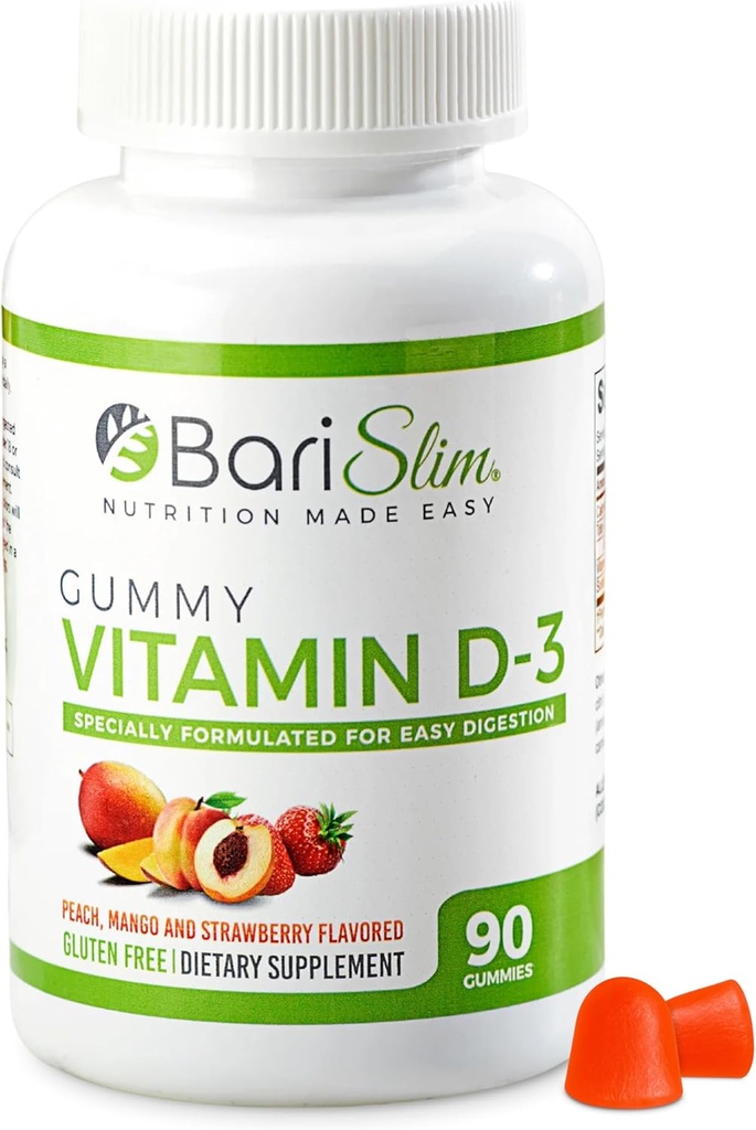 BariSlim Bariatric Vitamina D-3 Gummies - Vitamina Gummy Especialmente Formulada para Pacientes Después de la Pérdida de Peso Cirugía - Fácil de digerir y Grandes Sabores de Frutas De Tasting