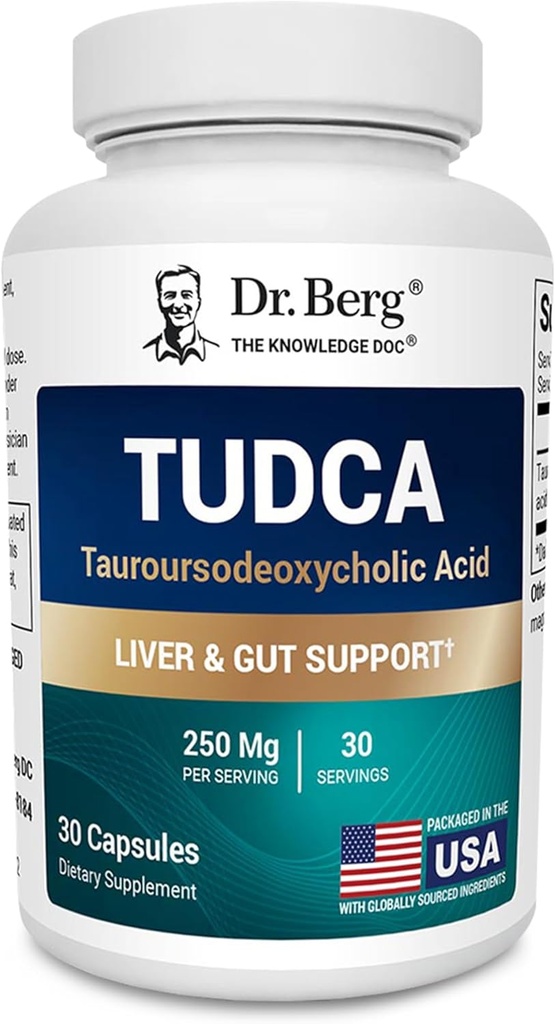 Dr. Berg TUDCA Supplement (Tauroursodeoxycholic Acid) - Fórmula poderosa para la salud del hígado, flujo de bilis, soporte para la vesícula y salud digestiva* - 30 cápsulas
