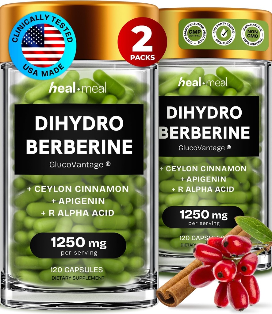 Suplemento de dihidroberina - Dehydro Berberine Orgánica -Super Berberina Suplemento con Ceylon Cinnamon &amp; R Alpha Lipoic Acid &amp; Apigenin - Hydroberine 240 caps (2 Packs)