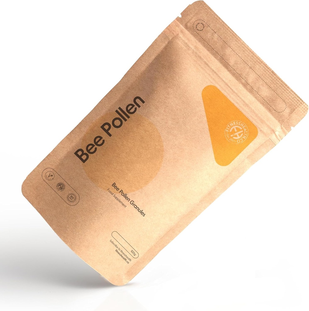 Fitness Health Organic Bee Pollen Granules 100G - Ultra Strength Energy Booster Extract - Rich in Effective Selenium, Vitamins, and Minerals - Adecuado para los vegetarianos - Gluten Free