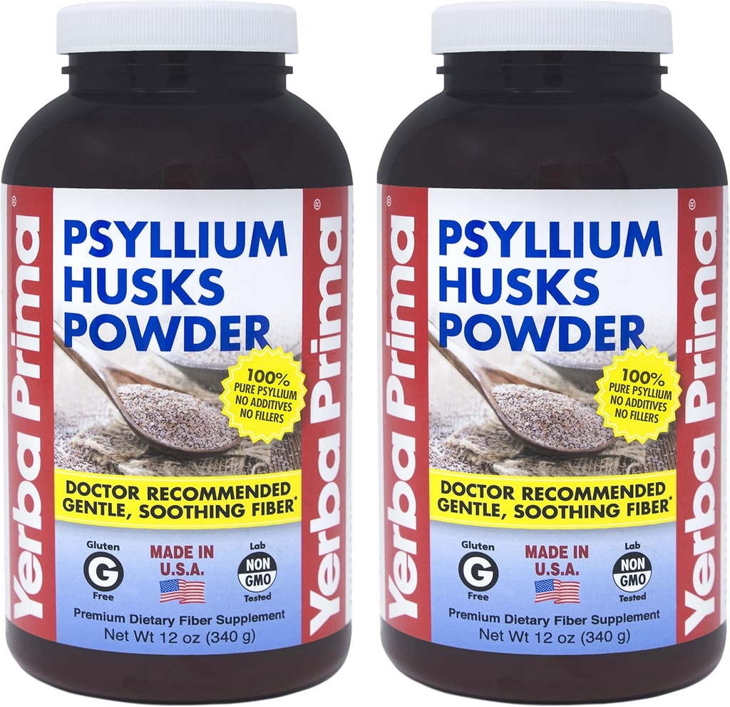 Yerba Prima Psyllium Husk Powder 12 oz (Pack of 2) - Suplemento de fibra natural