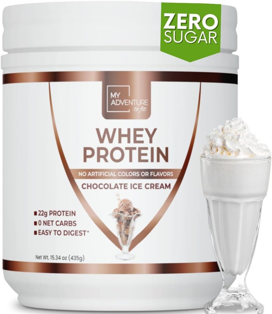 My Adventure to Fit Whey Isolate Protein Powder - Powder de proteína de baja carb para mujeres - Endulzado con Stevia Whey Proteína de aislamiento para el crecimiento muscular - Proteína Polvo (Chocolate Ice Cream, 15 Servings)