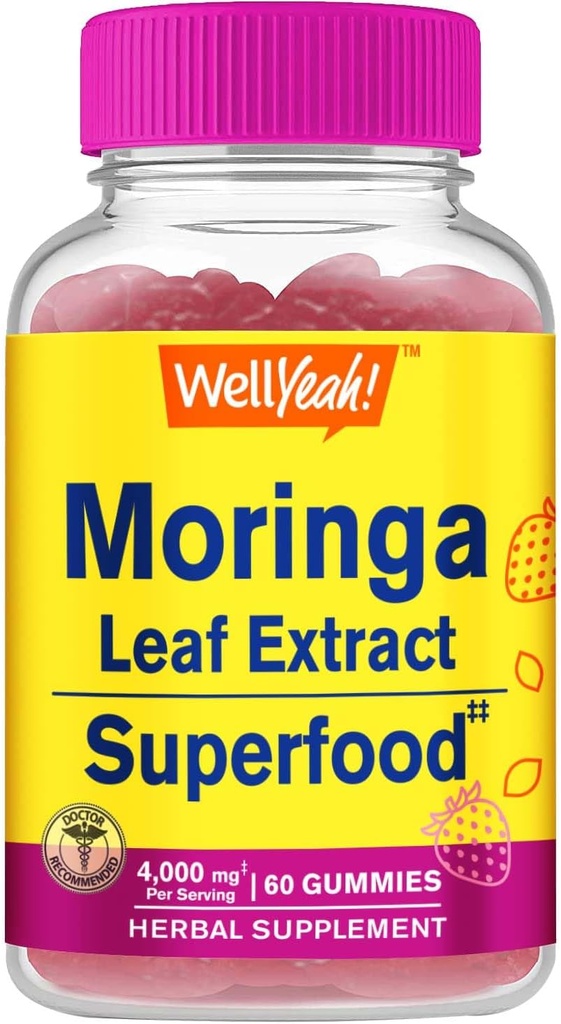 WellSí Moringa Leaves Extract Gummies (4,000mg) ← Antioxidantes, e Immune Support TEN Gluten Free, Non GMO TEN Strawberry Flavor ← 60 Condes