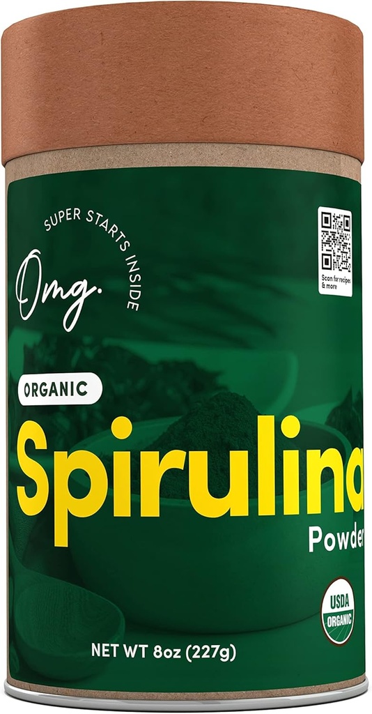 OMG! Superfoods Organic Spirulina Powder - 100% Pura, USDA Certified Organic - Good Source of Iron, Vitamina A &amp; Vitamina B12. - 8 onzas (1 paquete) ...