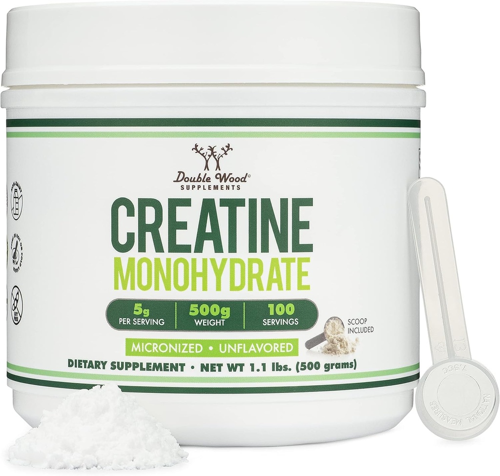Cretina Monohydrate Powder 1.1lbs (100 Servings of 5 Grams Every - Third Party Tested Micronized Creatine Powder) (with Scoop) (Creatina Monohidratada) por Madera Doble