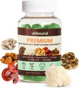 Unbound Premium Organic Mushroom Multi-Complex Gummies for Support Memory 5 in 1, Blend with Chaga, Lion's Mane, Reishi, Turquía Tail, Maitake - 60 Gummies,