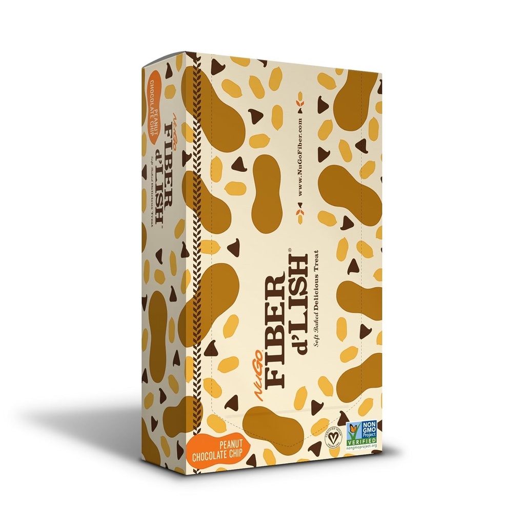 NuGo Fiber d'Lish Peanut Chocolate Chip, 12g High Fiber, Vegan, 160 Calories, 16 Cuenta