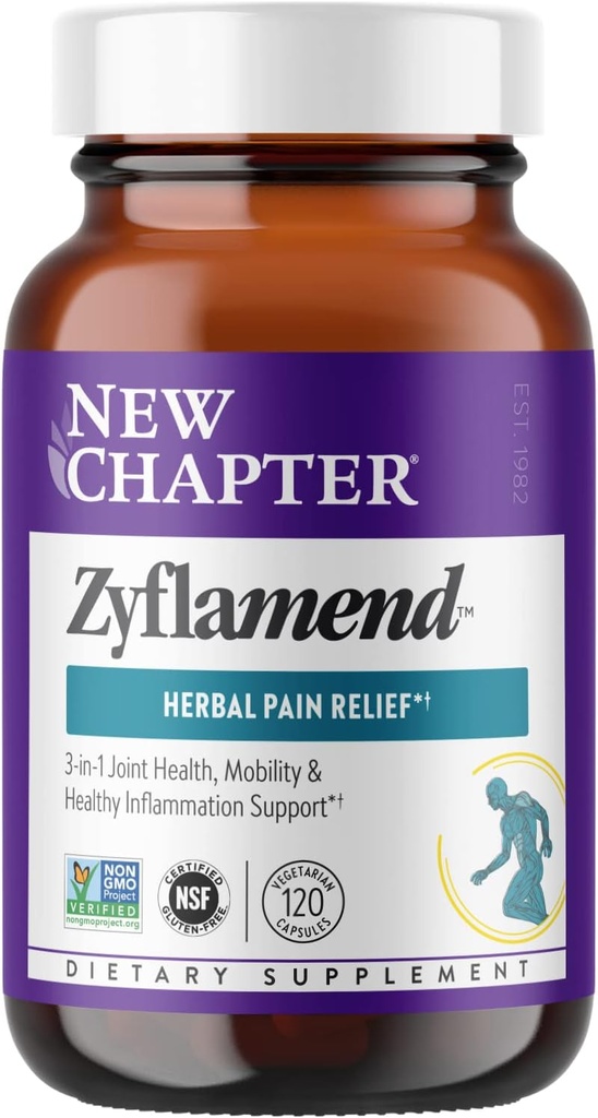 Nuevo Capítulo Multi-Herbal Pain Reliever+ Suplemento Conjunto, ZyflamendTM 10-in-1 Superfood Blend con Ginger &amp; Turmeric for Healthy Inflammation Response &amp; Herbal Pain Relief+, 120 Conde