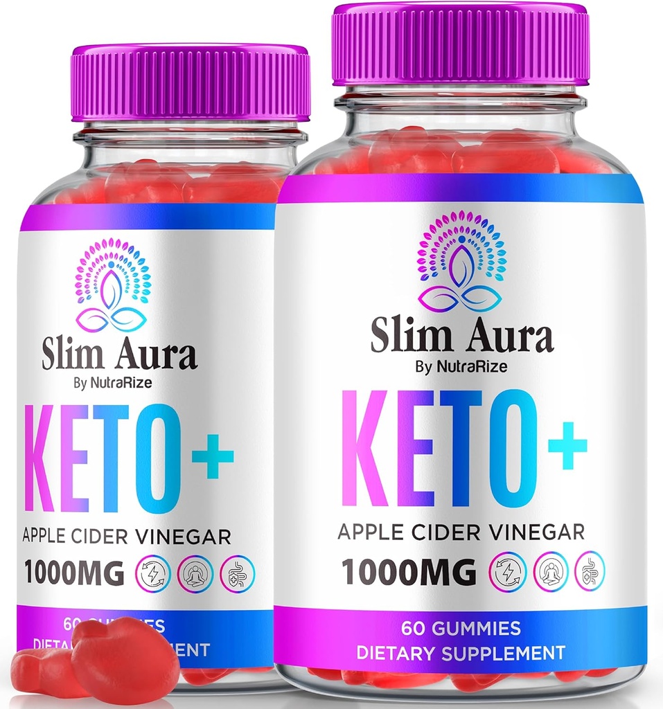 (2 Pack) Slim Aura Keto ACV Gummies, Official Slim Aura Keto Gummies for Weight Loss, Natural Keto Plus Apple Cider Vinegar Gummy, Premium Keto+ACV Formula, SlimAura ACV Keto Gomitas (120 Gummies)