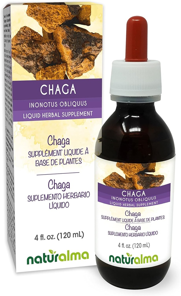 Naturalma Chaga (Inonotus obliquus) Fungus o Mushroom Alcohol-Free Tintura - 4 fl oz Liquid Extract in Drops - Herbal Supplement - Vegan