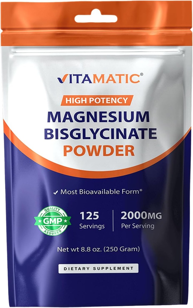 Magnesio vitamático (desde el óxido biscinado) - Apoya el músculo, la articulación y la salud cardíaca 250 gramos - 125 servicios