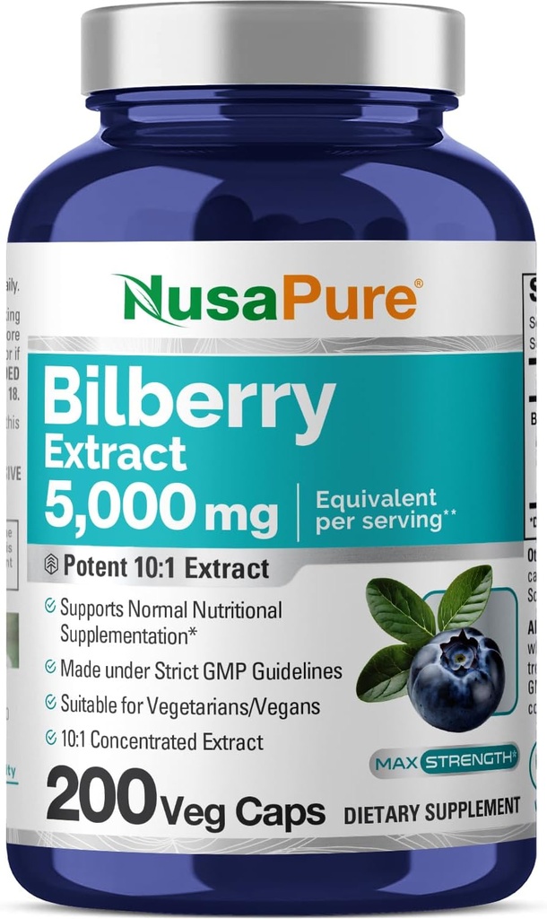 NusaPure Bilberry Extracto 5,000mg 200 gorros vegetarianos (No-GMO, Vegan)