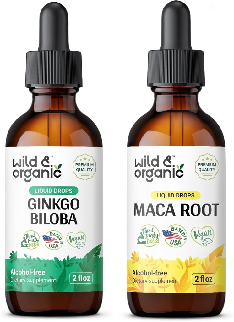 Wild &amp; Organic Ginkgo Biloba Tincture 2 fl oz &amp; Maca Root Tincture 2 fl oz
