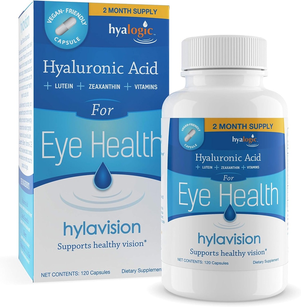HilaVision Eye Health Supplements: Hyaluronic Acid, Lutein and Zeaxanthin Dietary Supplements for Vision Support (120 Capsules)— Vegan Formula by Hyalogic