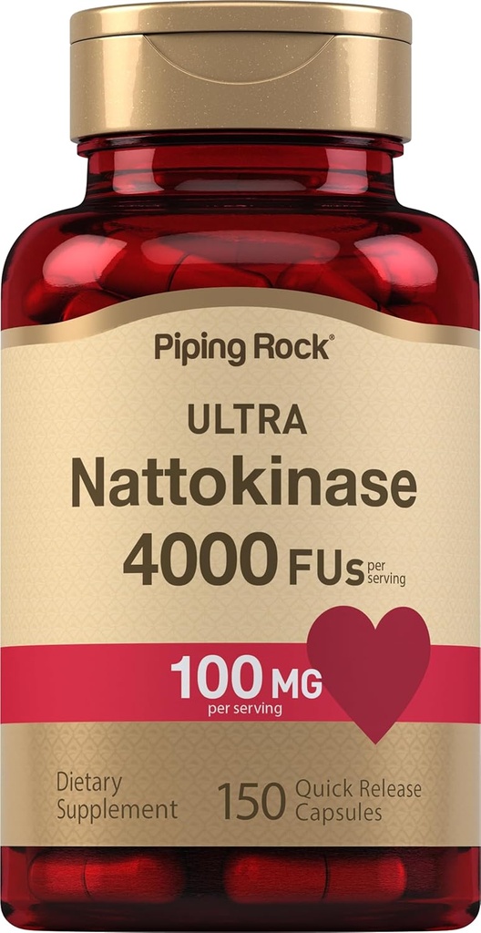 Piping Rock Nattokinase Suplemento 4000 FU Silencio 100mg Silencio 150 Capsules  Non-GMO, Gluten Free