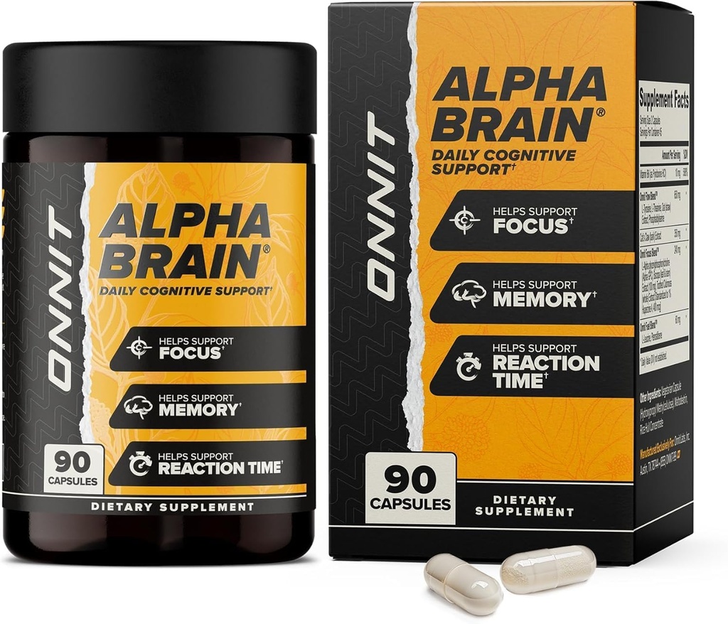 ONNIT Alpha Brain Nootropic Brain Supplement for Men &amp; Women, IGENTM Non-GMO Tested ← Memoria, Claridad mental " Mejoramiento Cognitivo " ¦ Focus Capsules with L-Theanine, Vitamina B6 (90 Cuenta)