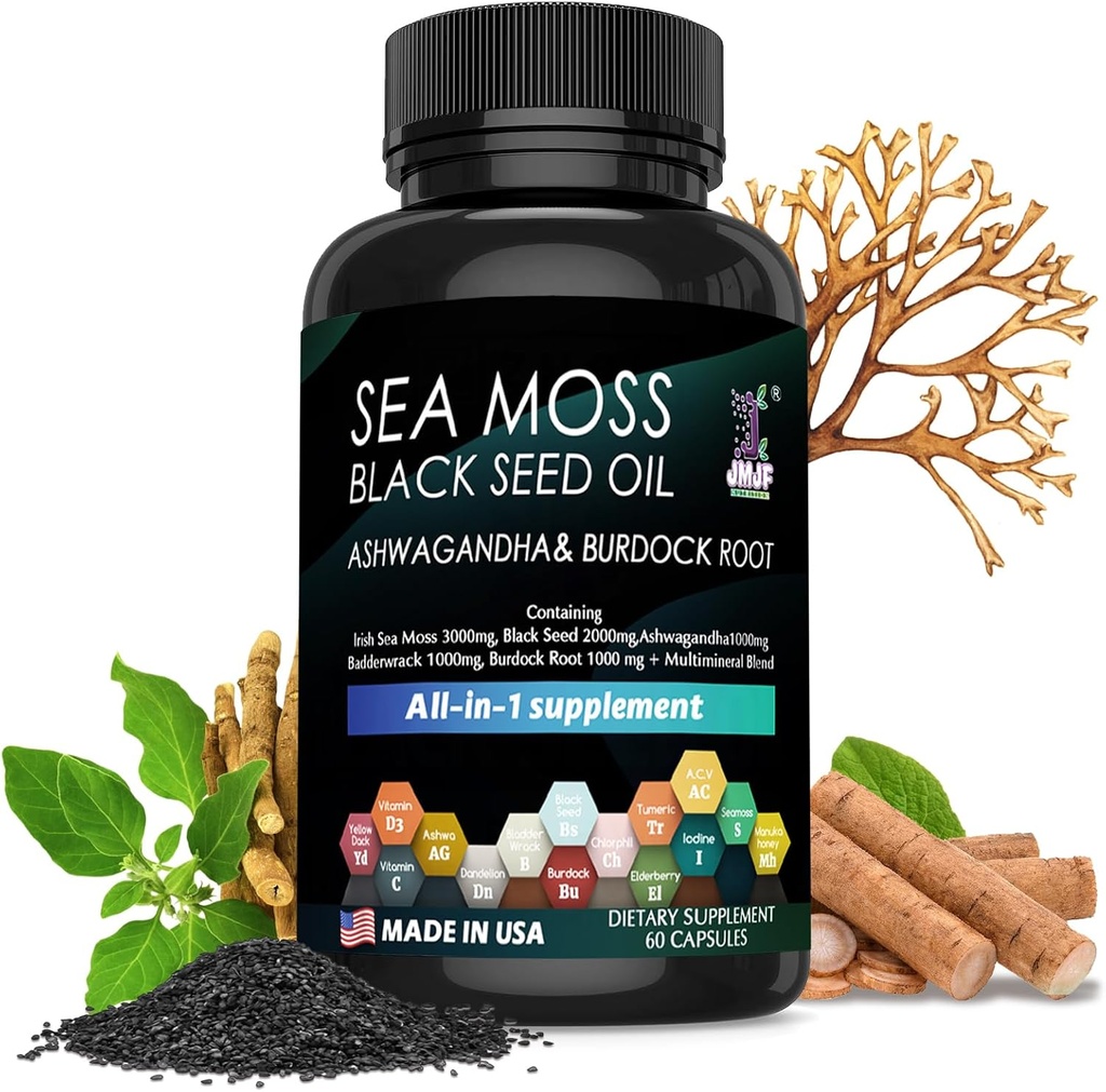 60 Seaweed Capsules Supplement, Organic Seaweed, Seaweed Capsules, Enriquecido con Minerales y Burdock Root, Pure Natural Seaweed, Boosts Immune System, Gut y Energy