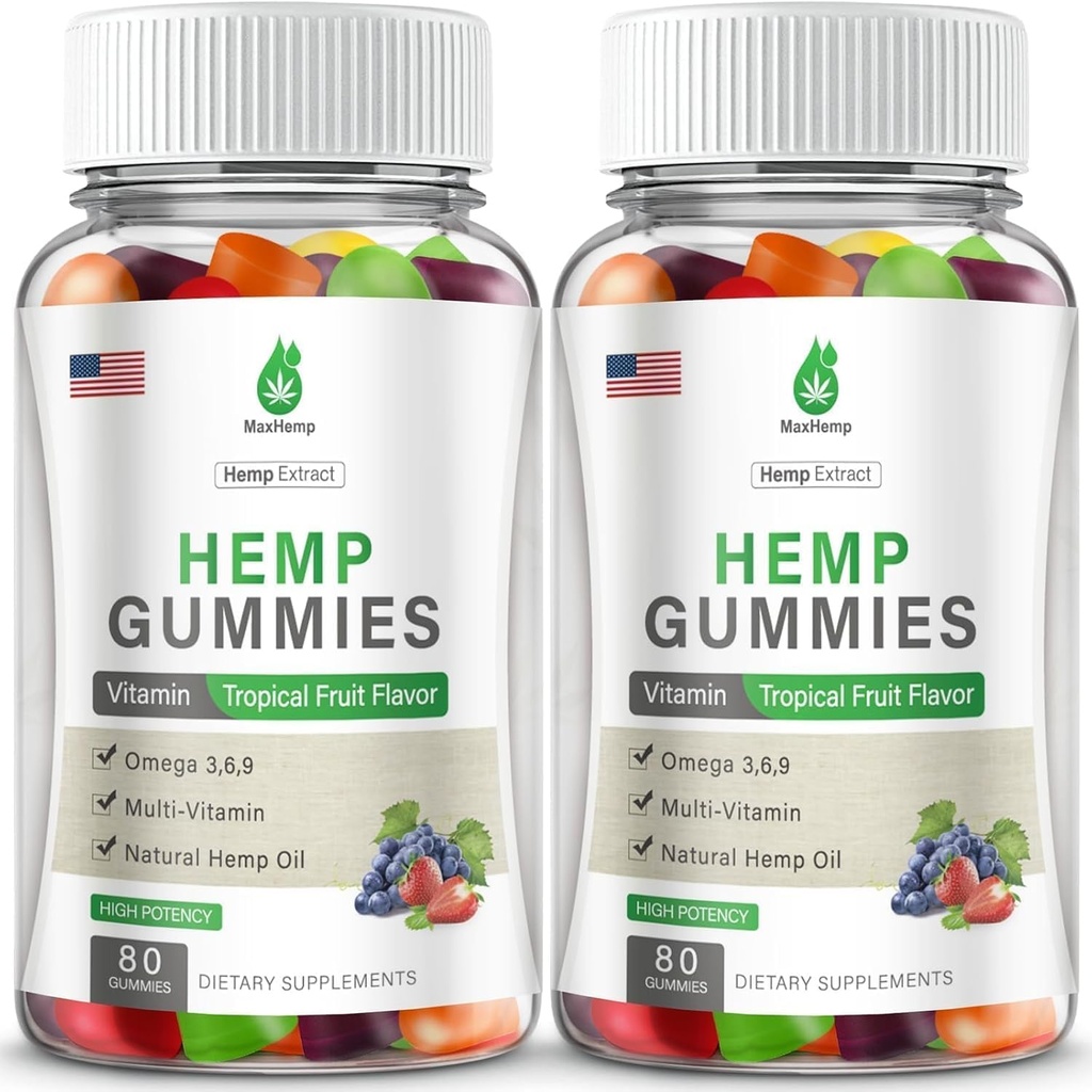 2 Packs Hemp Gummies Edibles for Sleep Pain Calm Hemp Oil Infused Gummy