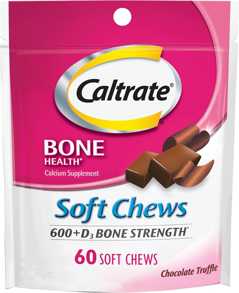Caltrate Soft Chews 600 Plus D3 Calcium Vitamin D Supplement, Chocolate Truffle - 60 Count