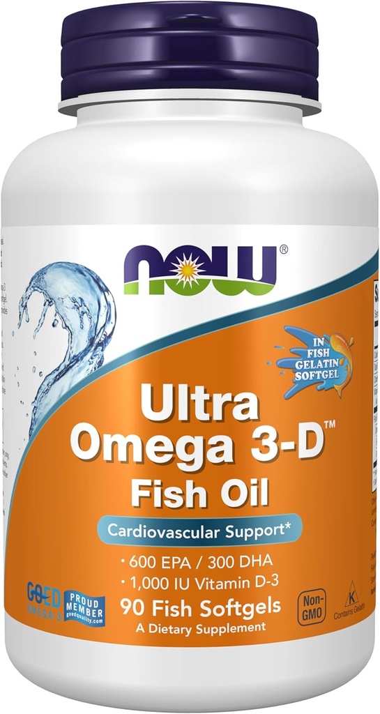 AHORA Suplementos, Ultra Omega 3-DTM, Omega-3 Fish Oil + Vitamin D-3, Cardiovascular Support*, 90 Softgels