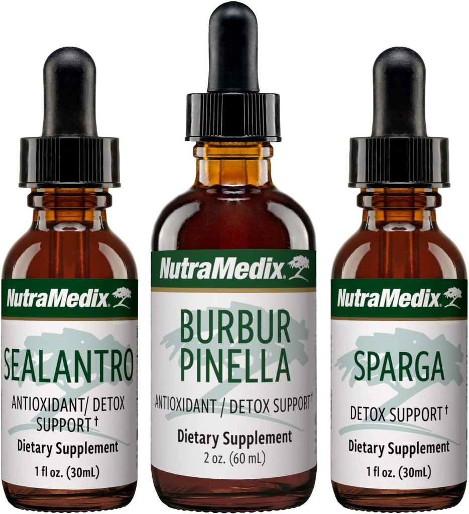 NutraMedix Detox Support Bundle - Sealantro (Chlorella, Cilantro Leaf &amp; Pacific Cold-Water Red Seaweed), Sparga (Astragalus) & Burbur Pinella Extractos para la limpieza " Detox Support - 3-Piece Set