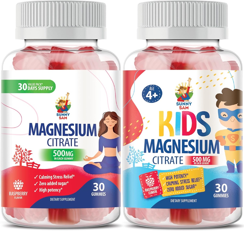 Magnesio Gummies para niños - 500 mg y Magnesio Gummies para adultos - 500 mg .Calm Magnesium Chews - Magnesium Citrate Suplemento Chewable para Mood &amp; Muscle Support