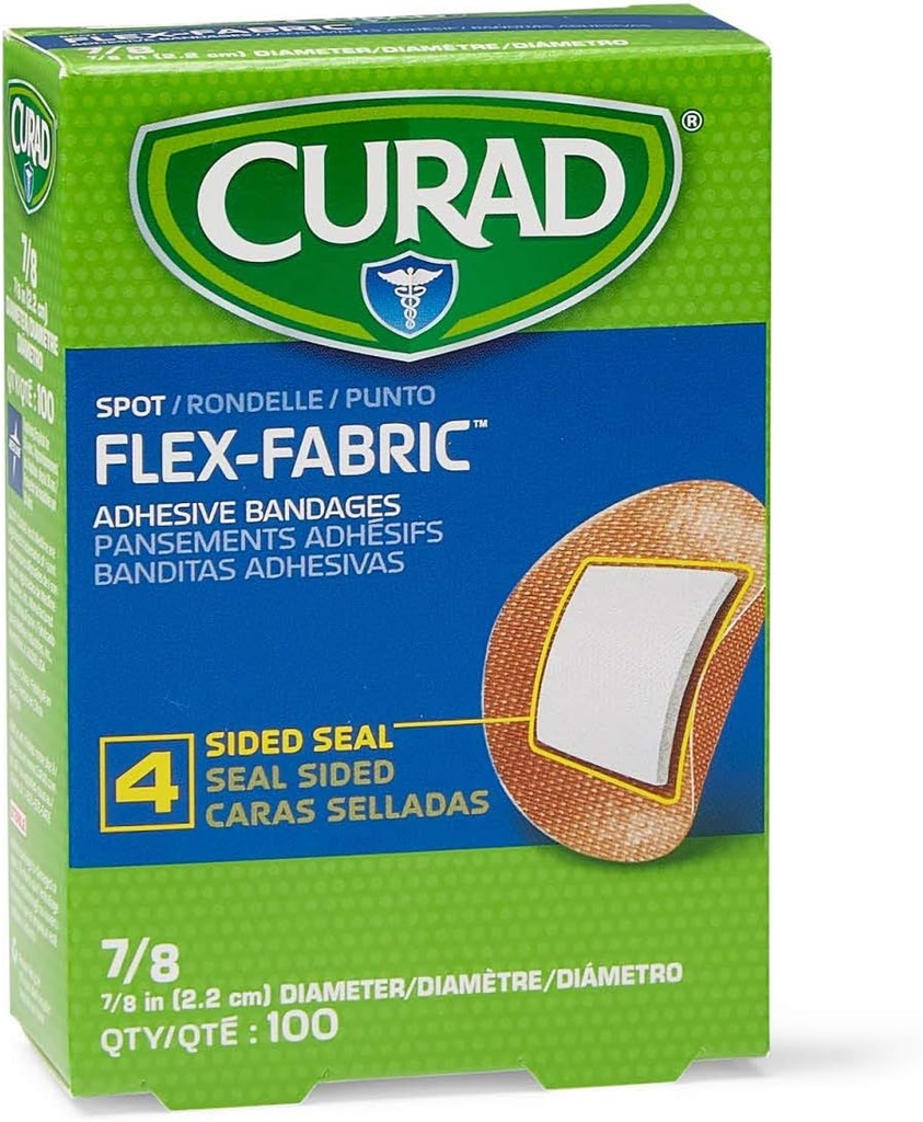 Curad Flex Fabric Spot Adhesive Bandages, Bandage Diameter is 7/8" (Box of 100)