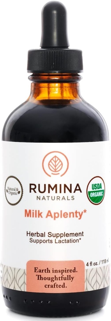 Milk Aplenty Lactation Supplement: Boost Your Milk Supply Naturally! Certified Organic Breastfeeding Supplement to Increase Breast Milk Supply. Fenugreek Free Breast Milk Supplements, Vegan (4 Oz)