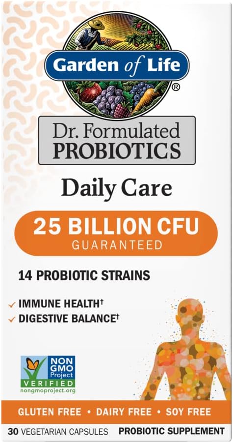 Jardín de la vida Dr. Probióticos Formulados Cuidado diario 30 Capsules 25 Billones CFU 14 Strains Immune Health Digestive Balance, Gluten Free,Soy Free