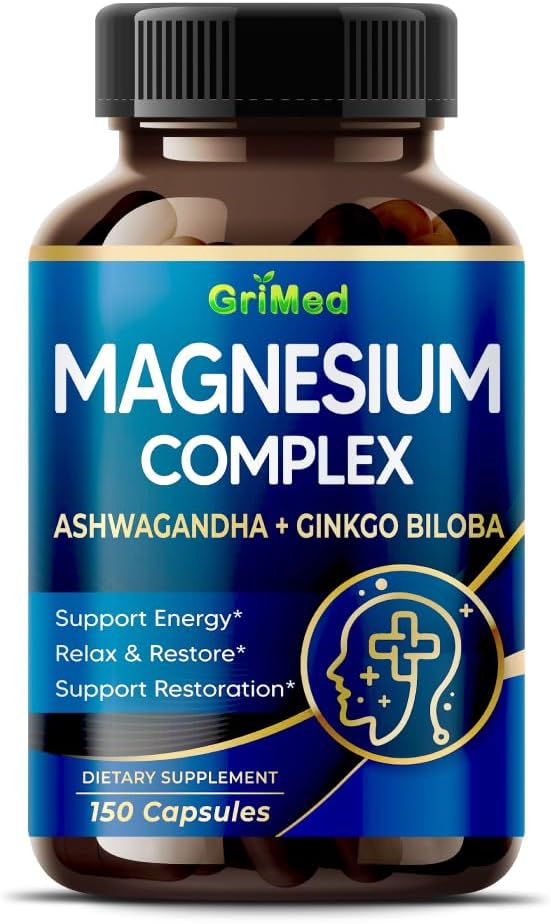 Complejo de Magnesio 8,600mg - x8 Potencia con Ashwagandha + Ginkgo Biloba - Relajación &amp; Restauración, Descanso sueño - USA Hecho &amp; Tested (150 Conde (Pack of 1))