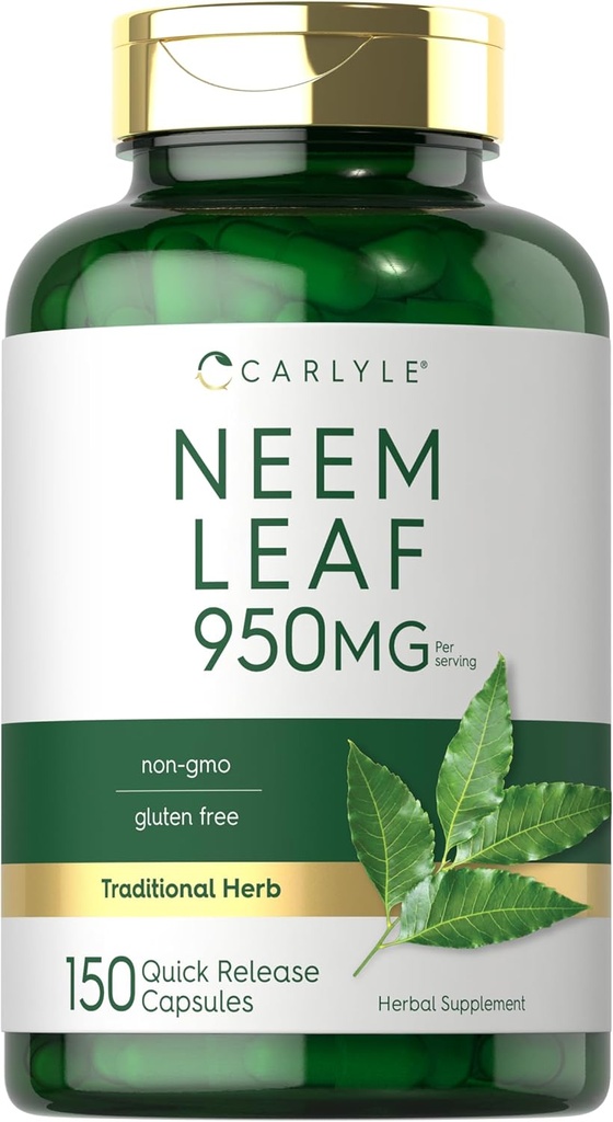 Carlyle Neem Leaf Silencio 950mg  150 Powder Capsules ← Fórmula libre y sin gluten Valor Tamaño Silencio Suplemento Herbal Tradicional ← Azadirachta Indica