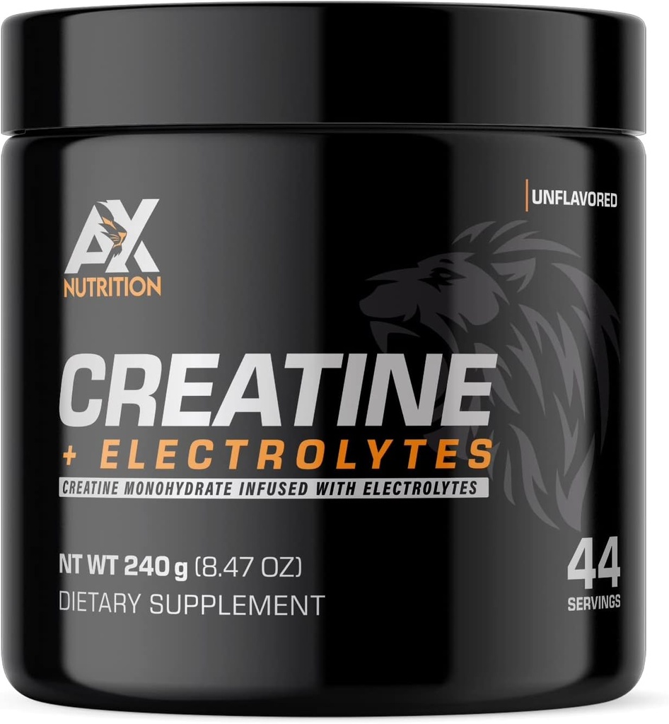 Creatina + Electrolitos 240g tención 100% Pure Creatine Monohydrate Infundido con electrolitos soporte permanente Crecimiento muscular mientras se mantiene hidratado Ø 44 Servimientos