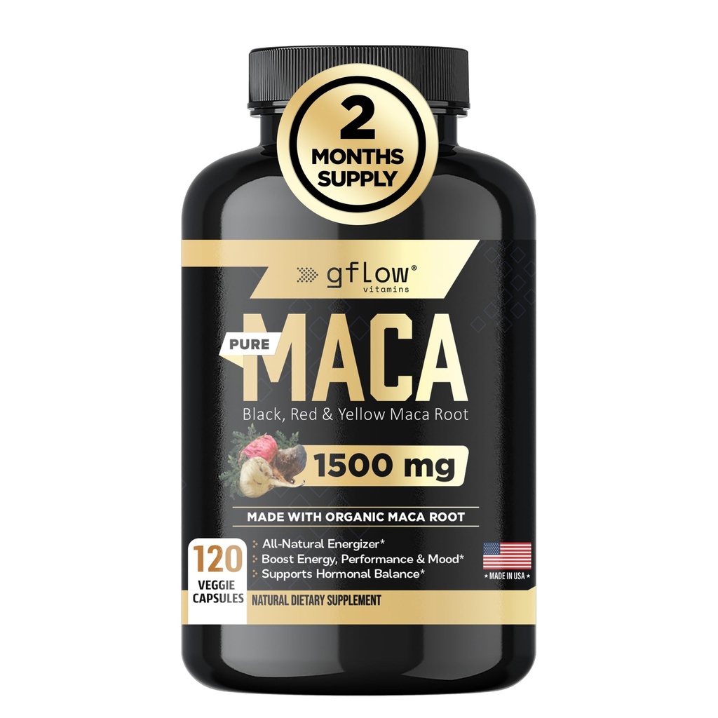 Ecológico Maca Root Capsules para Hombres Mujer - Negro, Rojo, Amarillo Peruano Maca Root Extracto " Black Pepper - 120 Pills Vegan - Apoya Energía, Rendimiento " Mood