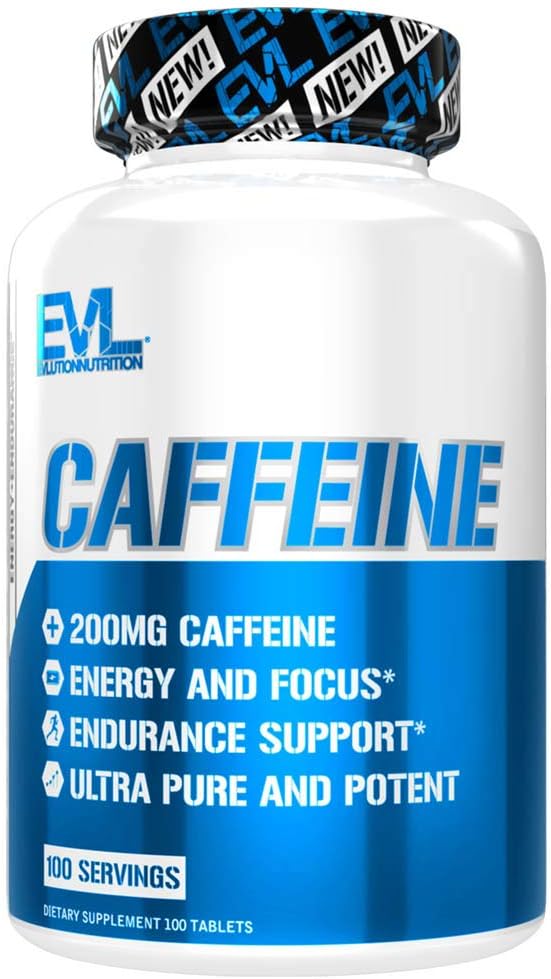Evlution Nutrition Caffeine - Energy, Focus, " Endurance Support - 200 mg de Caffeine Por Serving - Ultra Pure " Potent - Maximizar el trabajo, la formación " Más - Suplemento dietético - 100 Servings -100 Tablets
