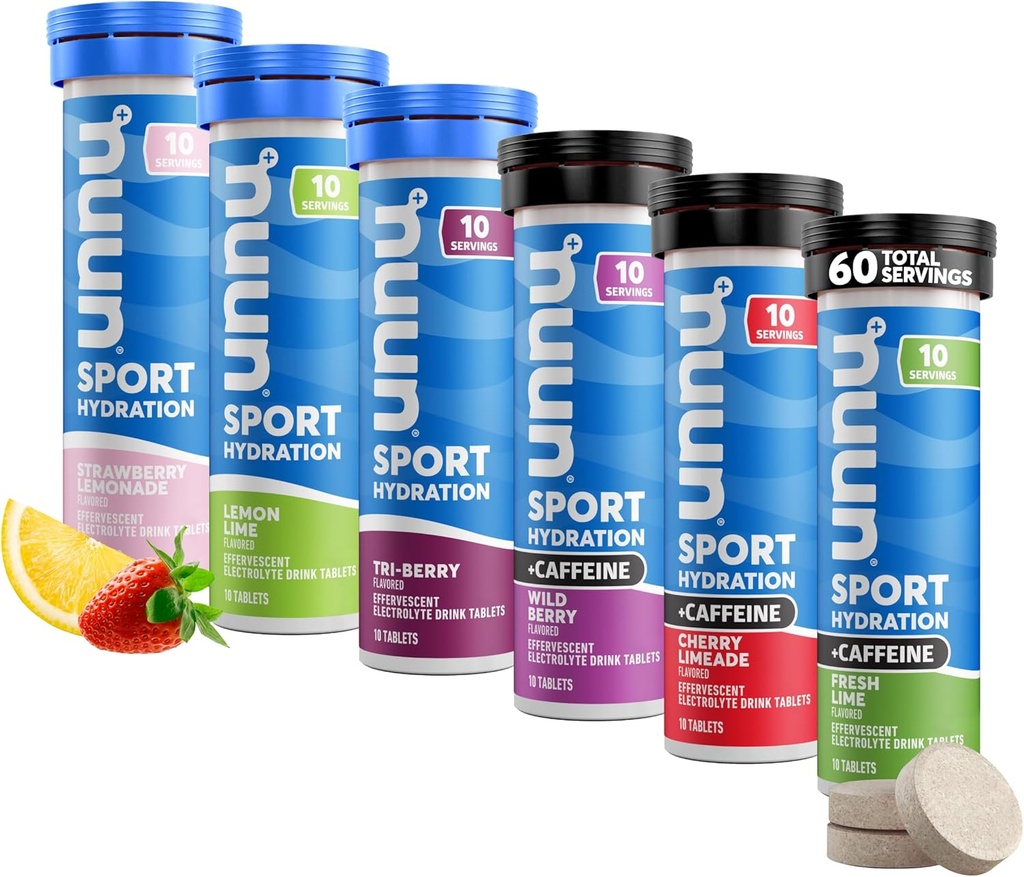 Nuun Sport + Caffeine Electrolyte Tablets – Dissolvable in Water, Variety Pack  5 Electrolytes esenciales para la hidratación ← 1g Sugar Drink Mix ← Vegan, Non-GMO Silencio 6 Pack (60 Total Servings)