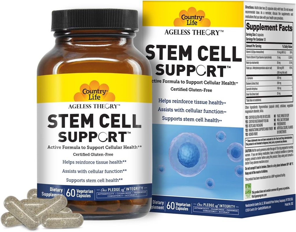 País Vida sin edad Teoría Vegetarian Capsules - Certified Gluten Free, Kosher, Vegetarian - Tissue Health, Cellular Function,Stem Cell Health,Supports Healthy Aging Anti Aging, Certified IGEN
