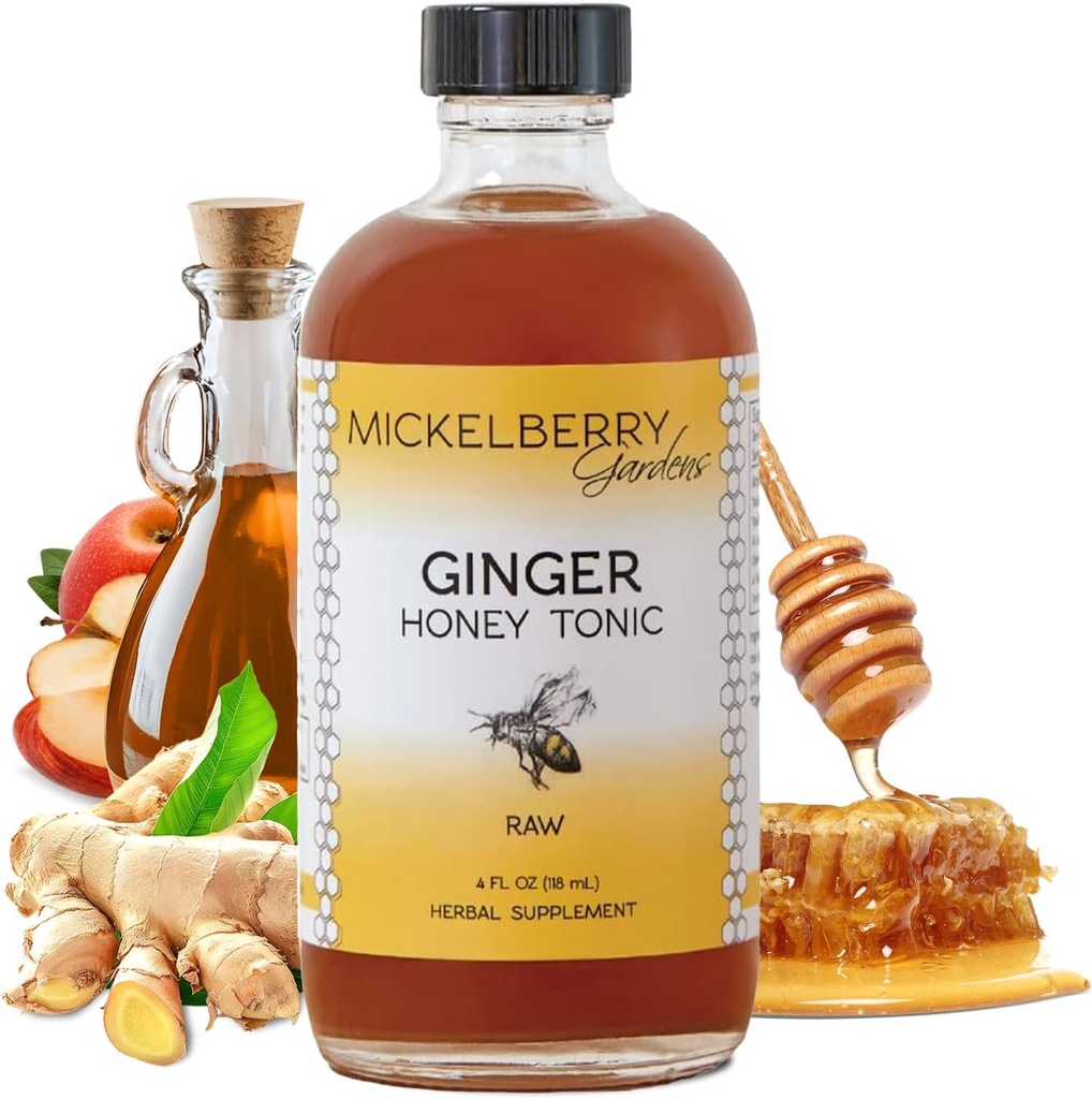 Mickelberry Gardens Immune Support Ginger Honey Tonic – Organic Ginger Shots & Syrup for Immunity Boost, Digestive Health, and Wellness – 4 Oz