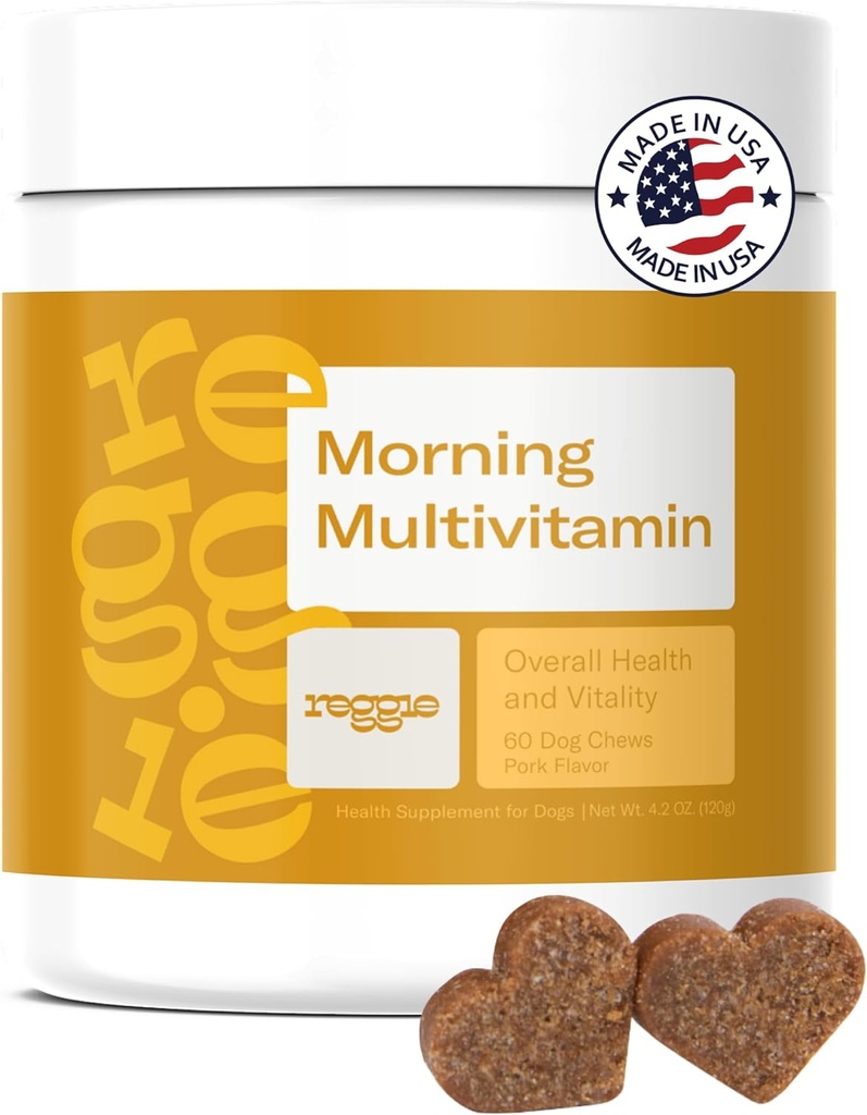 Reggie Morning Multivitamins for Dogs | Daily Dog Vitamin Chews with Vitamins & Minerals for Immunity, Heart, Skin, Coat, Joints & Digestion | Vet-Approved, Natural Dog Supplement | 60 Soft Chews