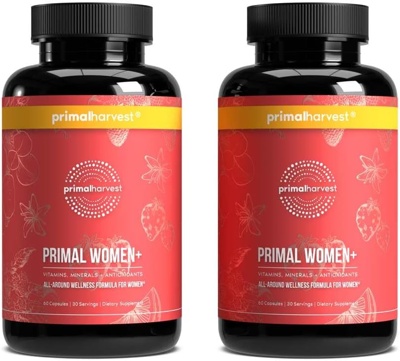 Primal Harvest Multivitamin for Women Vitamin A, Vitamin C, Vitamin D and E, Vitamin B12, B6, Biotin, Zinc Supplements, 60 Capsules (Womens 2 Pack)