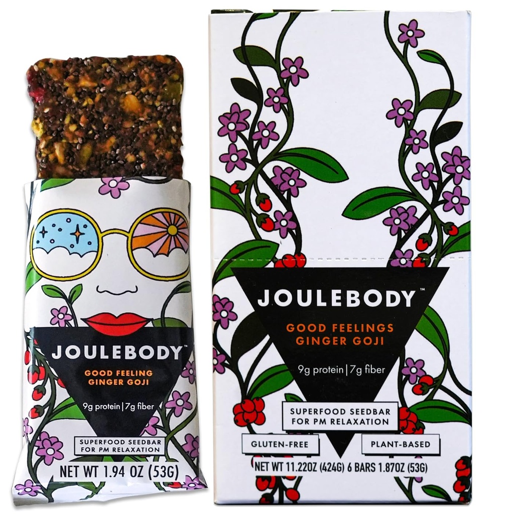 JOULEBODY 5 PM Good Feeling Organic Ginger Goji Seedbar | Gut-Health Treat Superfood | 6 Count