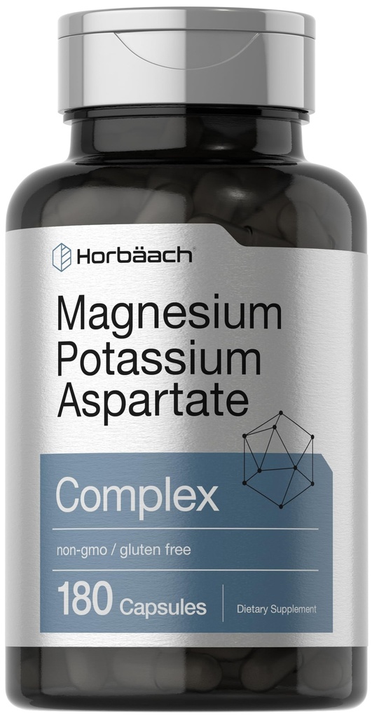 Horbäach Magnesium Potassium Aspartate Complex | 180 Capsules | Non-GMO and Gluten Free Formula