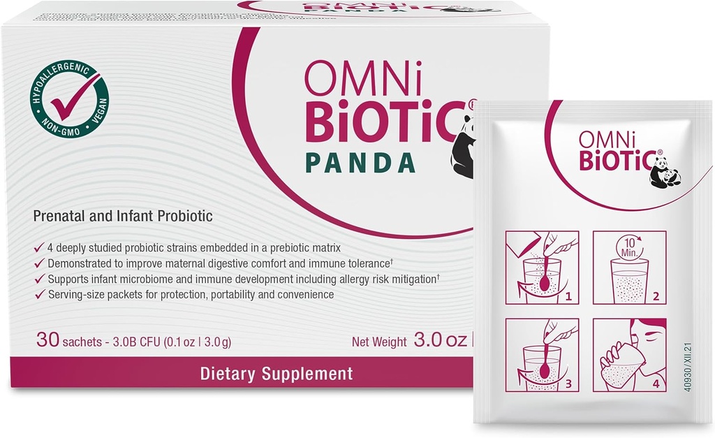OMNi BiOTiC Panda - Probiótico para mamá y bebé - Prenatal e infantil Probiótico – Gut Health &amp; Immune System Support – Vegan and Hypoallergenic - Non-GMO (1 Pack)