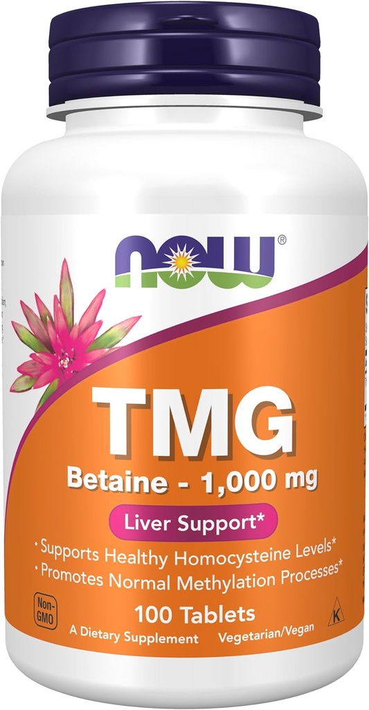 AHORA Suplementos de alimentos, TMG Betaine (Trimetilglicina) 1.000 mg, Apoyo al hígado*, 100 tabletas