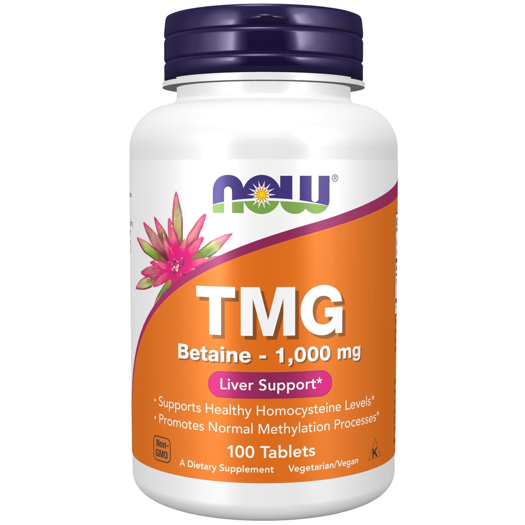 AHORA Suplementos de alimentos, TMG Betaine (Trimetilglicina) 1.000 mg, Apoyo al hígado*, 100 tabletas