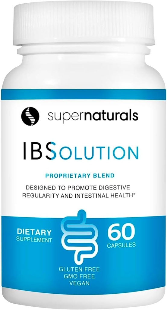 SuperNaturales IBSolución - Hecho en EE.UU., No GMO, Gluten Free &amp; Vegan (60 cápsulas) - para los síntomas de IBS (Bloating, Constipation, Gas, Diarrhea, Dolor Abdominal)