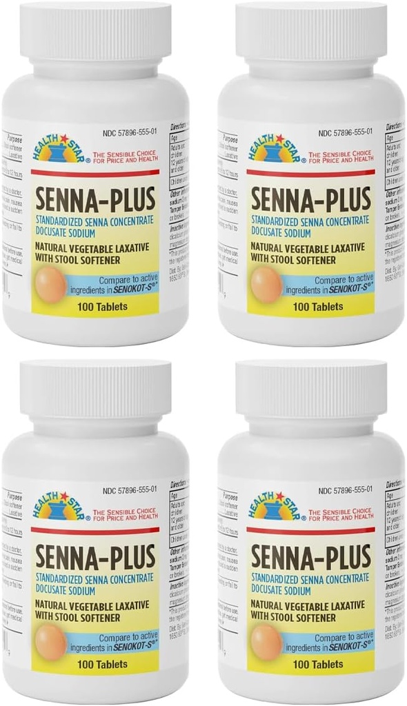 GeriCare Senna Plus Laxante Natural Vegetativo con Softener de Taburete, Sodio Docusate 50mg, Sennosides 8.6mg 100 Conde (Pack of 4)