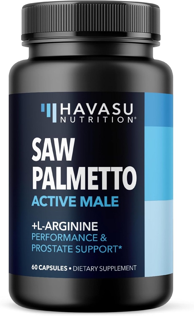Saw Palmetto 500mg y L-Arginine 500 mg - Salud de próstata y suplementos de óxido nítrico para hombres - 60 cuenta - Función urinaria Apoyo y resistencia para hombres activos - Vegan, No GMO, 1 mes de suministro